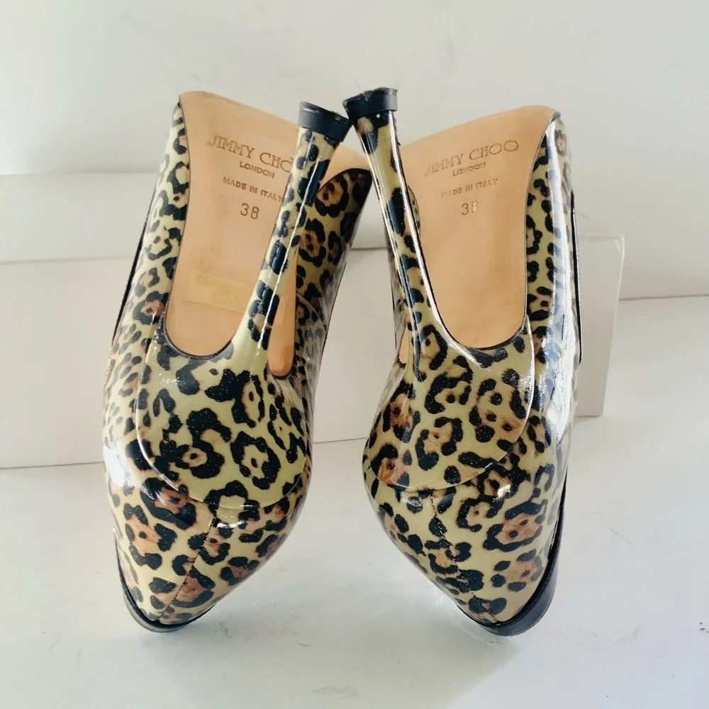 Jimmy Choo animal print beige black heels 38